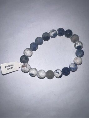 Sodalite 10mm matte finish Beaded Stretch Bracelet - Blue and White